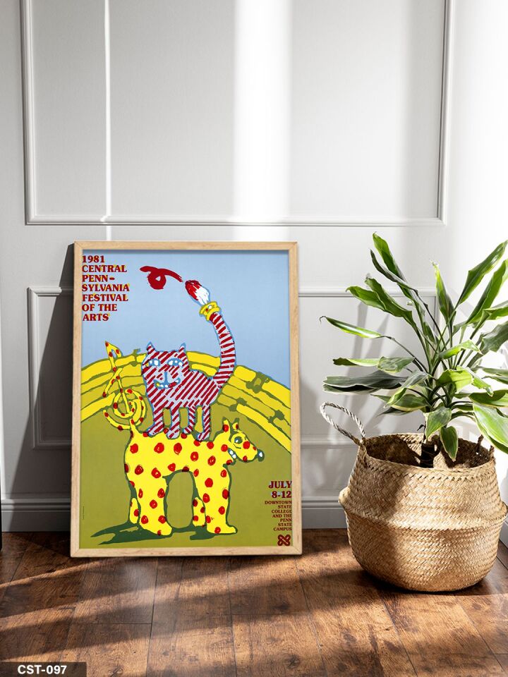 Sarı Fonlu Hayvan Figürlü illüstrasyon Tek Parça Ahşap Çerçeveli Tablo Naturel - 50 x 70 CM