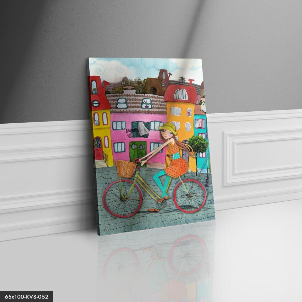 Bisikletli Kız Kanvas - Canvas Tablo