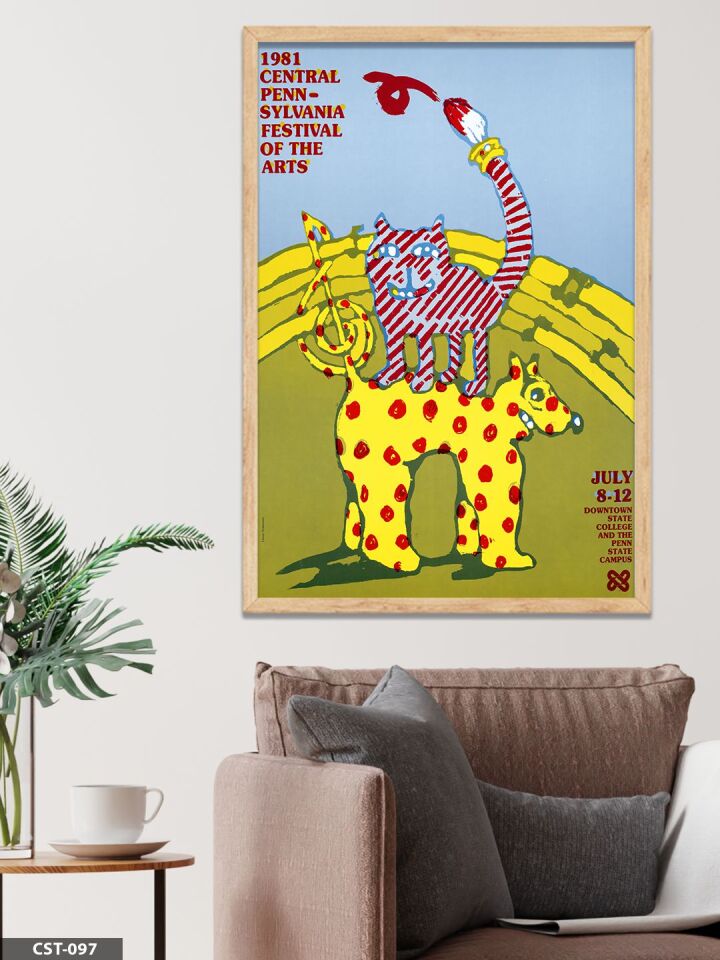 Sarı Fonlu Hayvan Figürlü illüstrasyon Tek Parça Ahşap Çerçeveli Tablo Naturel - 50 x 70 CM