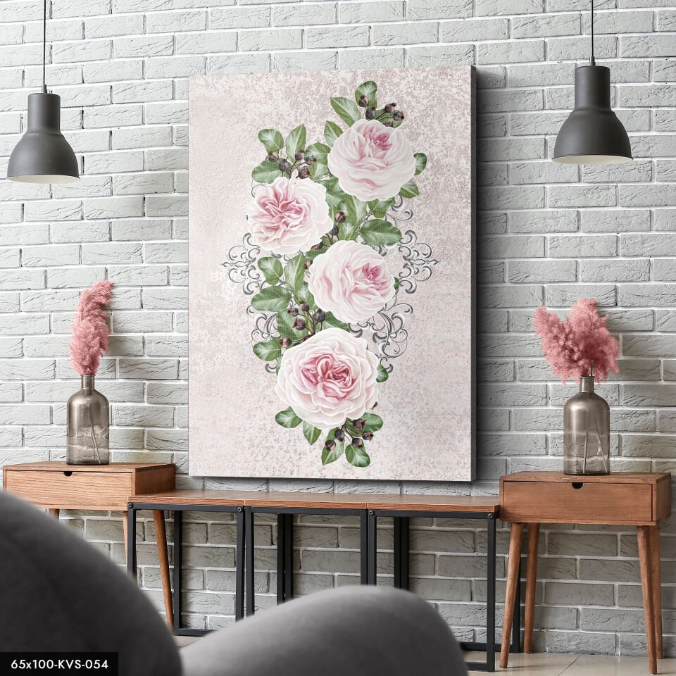 Pembe Çiçekler Kanvas - Canvas Tablo 40 x 30 CM - Çok Renkli