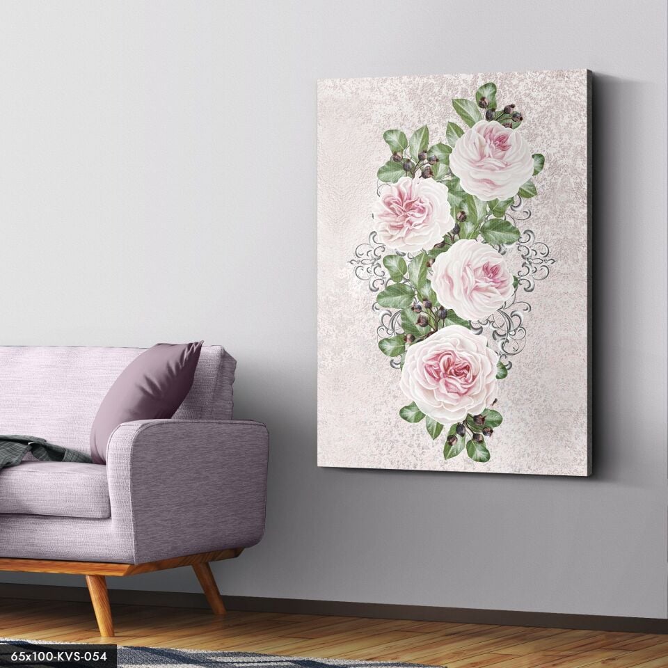 Pembe Çiçekler Kanvas - Canvas Tablo 40 x 30 CM - Çok Renkli