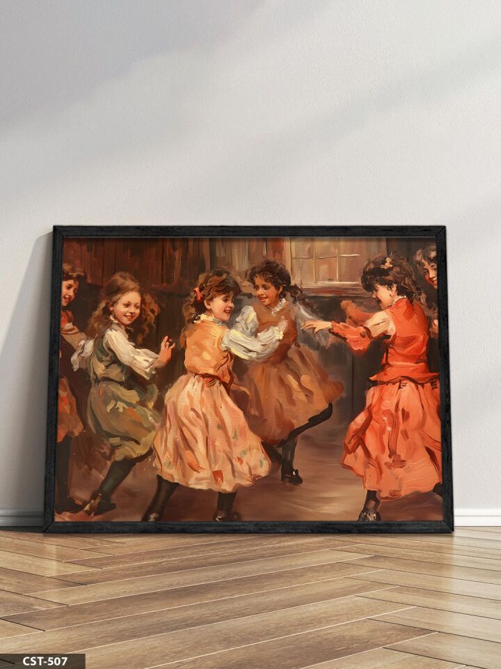 Dans Eden Çocuklar Tek Parça Ahşap Çerçeveli Tablo Siyah - 20 x 30 CM