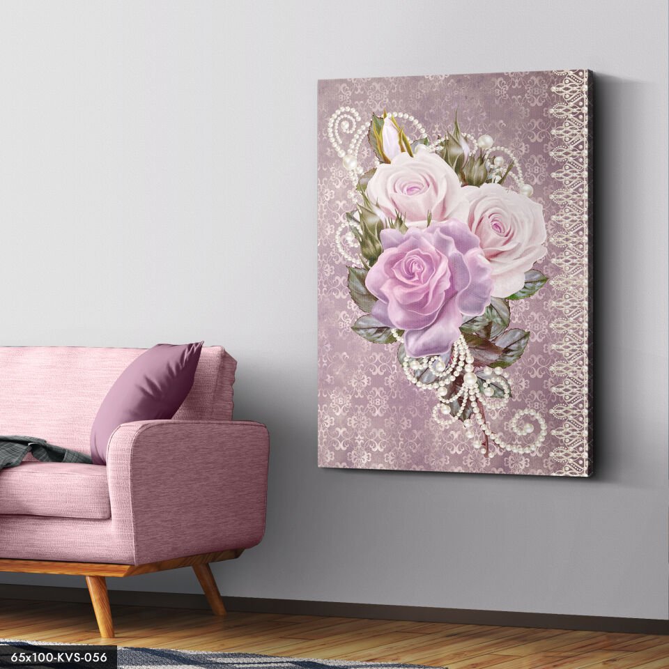 Pastel Çiçekler Kanvas - Canvas Tablo 40 x 30 CM - Çok Renkli