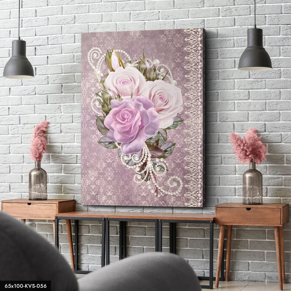 Pastel Çiçekler Kanvas - Canvas Tablo 40 x 30 CM - Çok Renkli