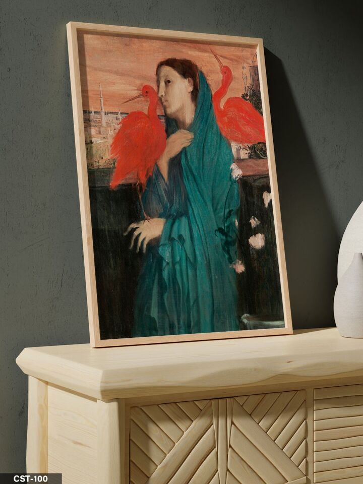 Kadın Portre illüstrasyon Tek Parça Ahşap Çerçeveli Tablo Naturel - 50 x 70 CM