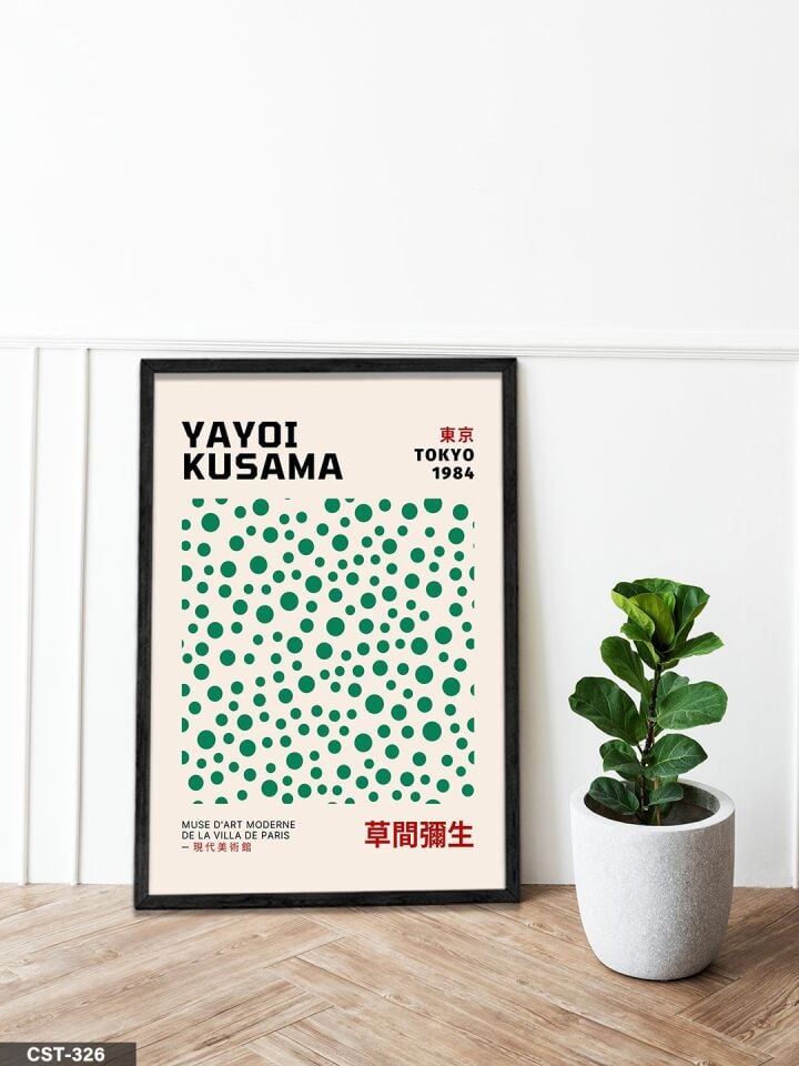 Yayoi Kusama Tokyo 1984 Polka Dot Tek Parça Ahşap Çerçeveli Tablo Siyah - 40 x 60 CM