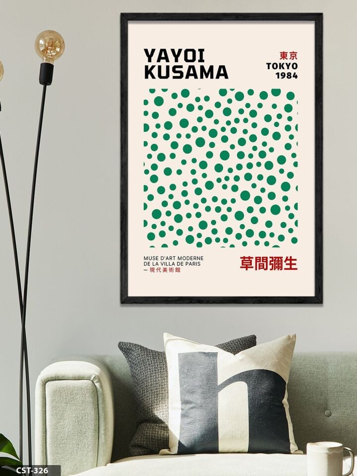 Yayoi Kusama Tokyo 1984 Polka Dot Tek Parça Ahşap Çerçeveli Tablo Siyah - 40 x 60 CM