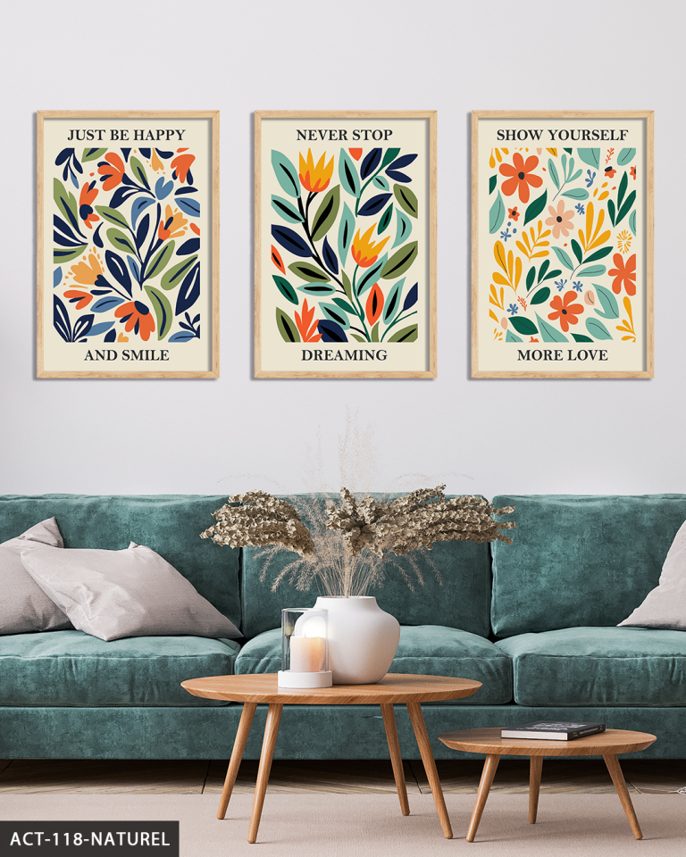 Botanik Poster 3 Parça Ahşap Çerçeveli Tablo ACT Naturel - 50 x 70 CM