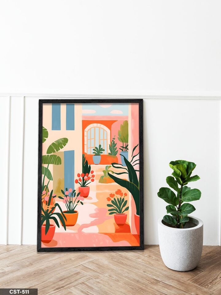 Renkli Bahçe Tek Parça Ahşap Çerçeveli Tablo Siyah - 20 x 30 CM