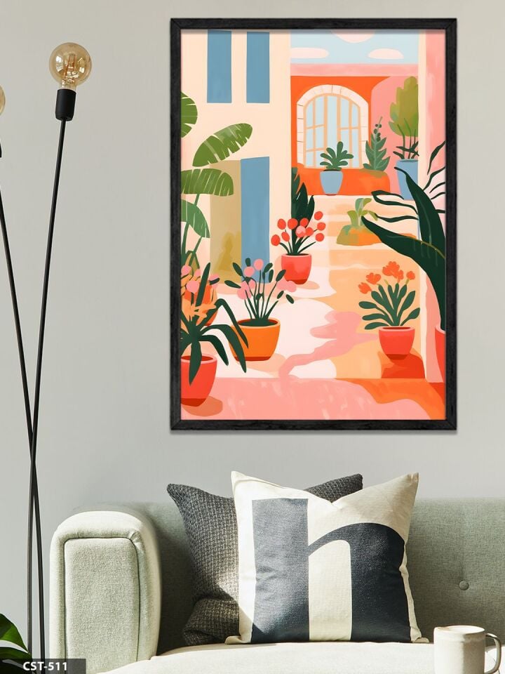 Renkli Bahçe Tek Parça Ahşap Çerçeveli Tablo Siyah - 20 x 30 CM