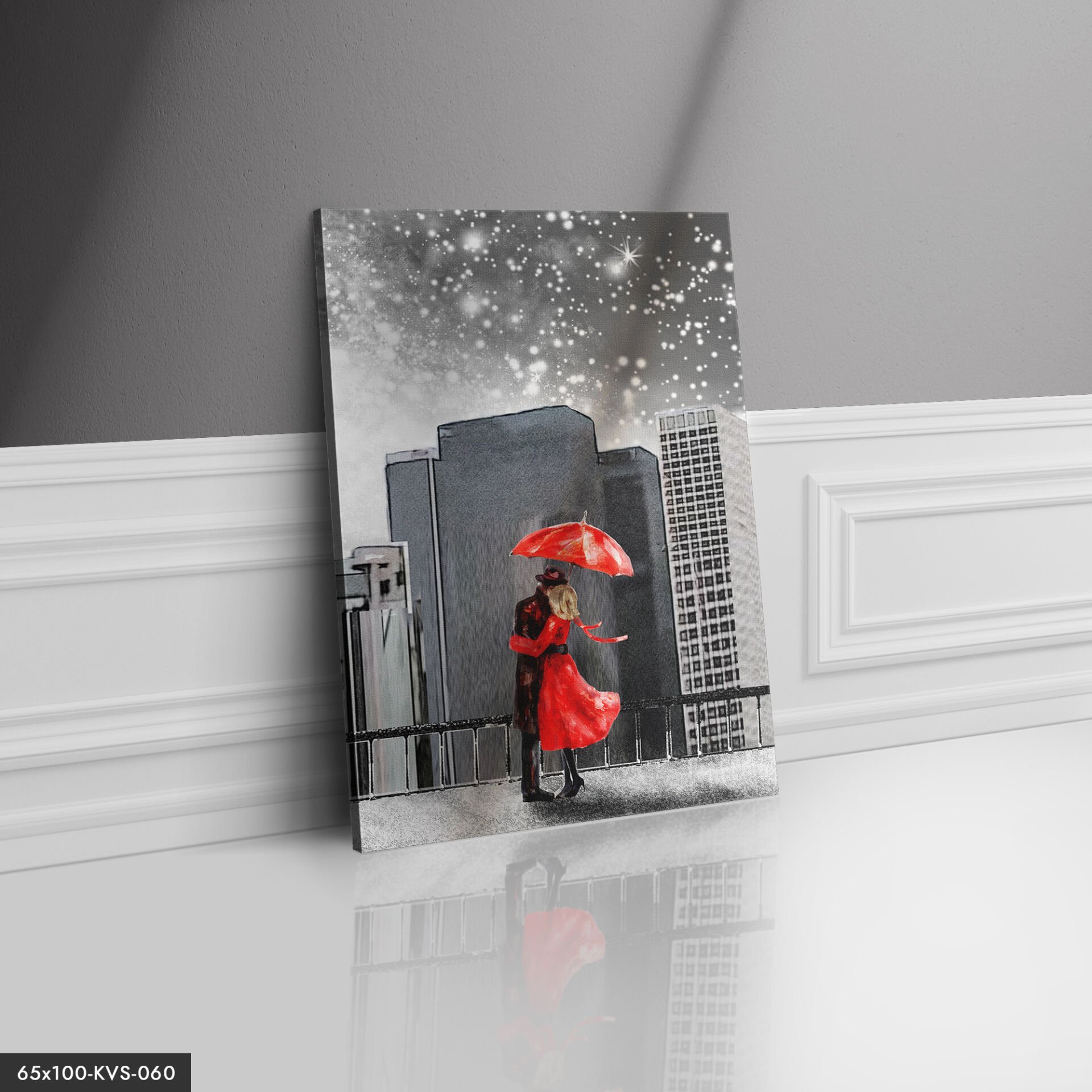 Şemşiye Altında Sevgili Kanvas - Canvas Tablo 140 x 90 CM - Çok Renkli