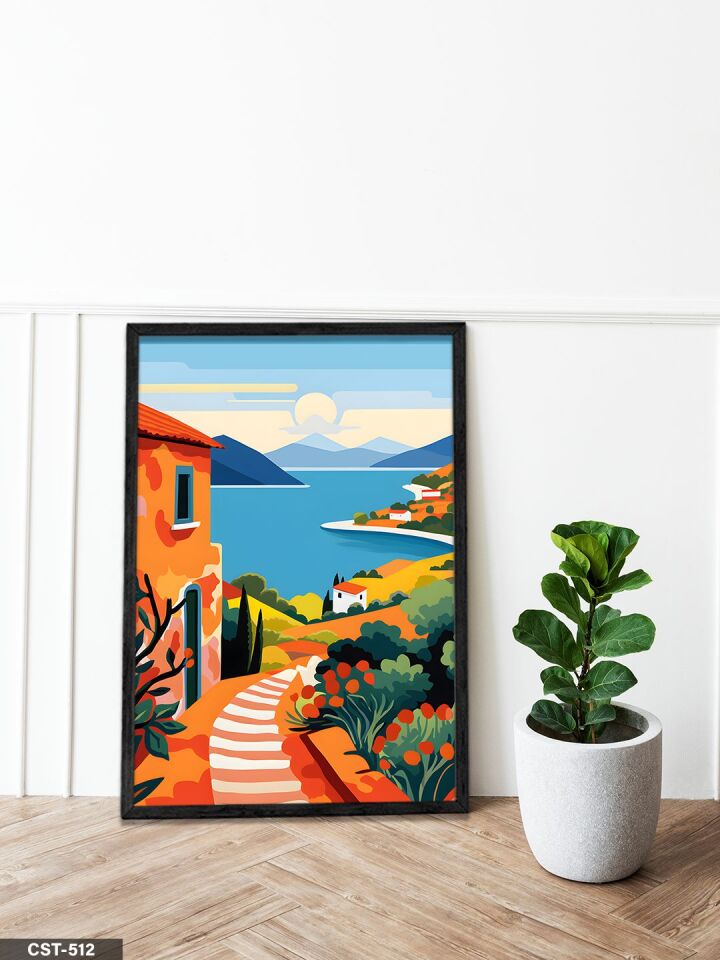 Renkli Deniz Yolu Tek Parça Ahşap Çerçeveli Tablo Siyah - 20 x 30 CM