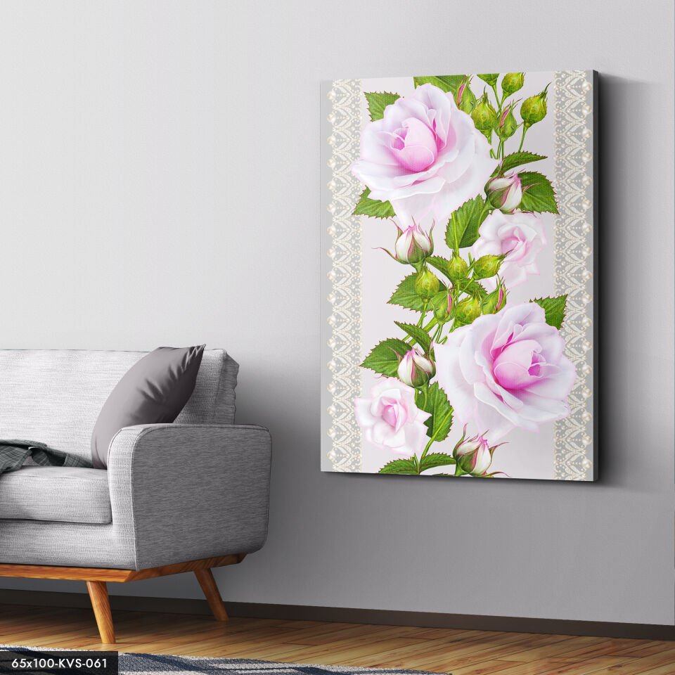 Pembe Çiçekler Kanvas - Canvas Tablo 40 x 30 CM - Çok Renkli