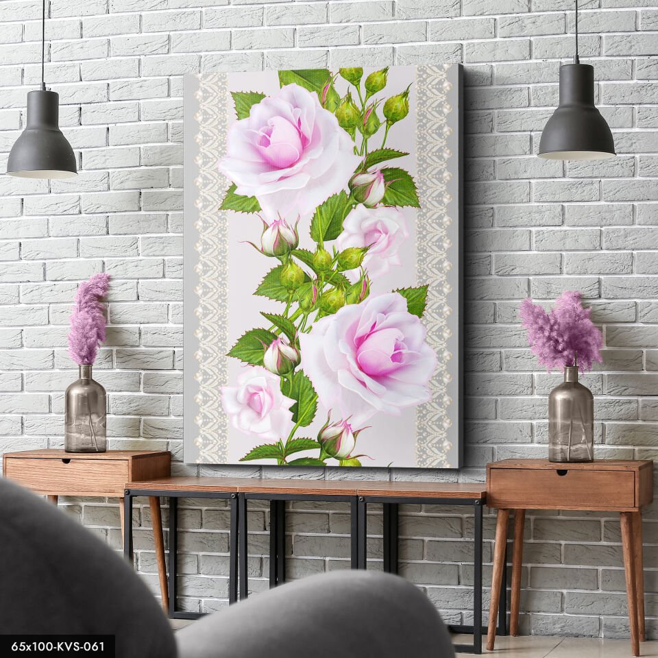 Pembe Çiçekler Kanvas - Canvas Tablo 40 x 30 CM - Çok Renkli