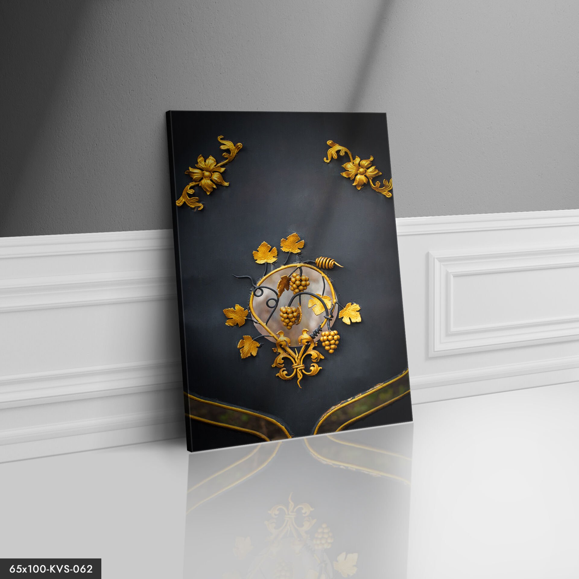 Gold Işleme Çiçekler Kanvas - Canvas Tablo 40 x 30 CM - Çok Renkli