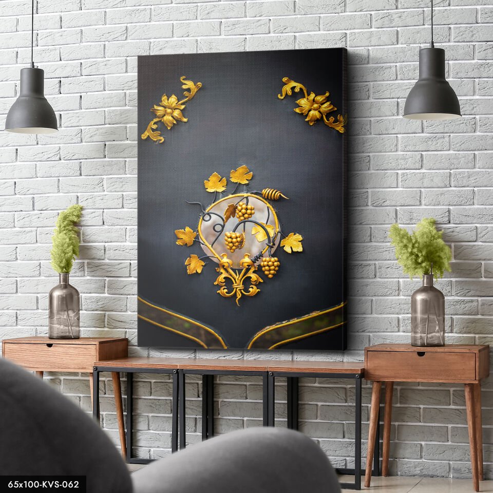 Gold Işleme Çiçekler Kanvas - Canvas Tablo