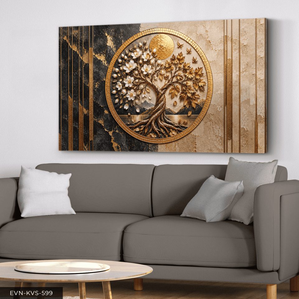 Altın Mevsimlerin Ağacı Tek Parça Kanvas - Canvas Tablo