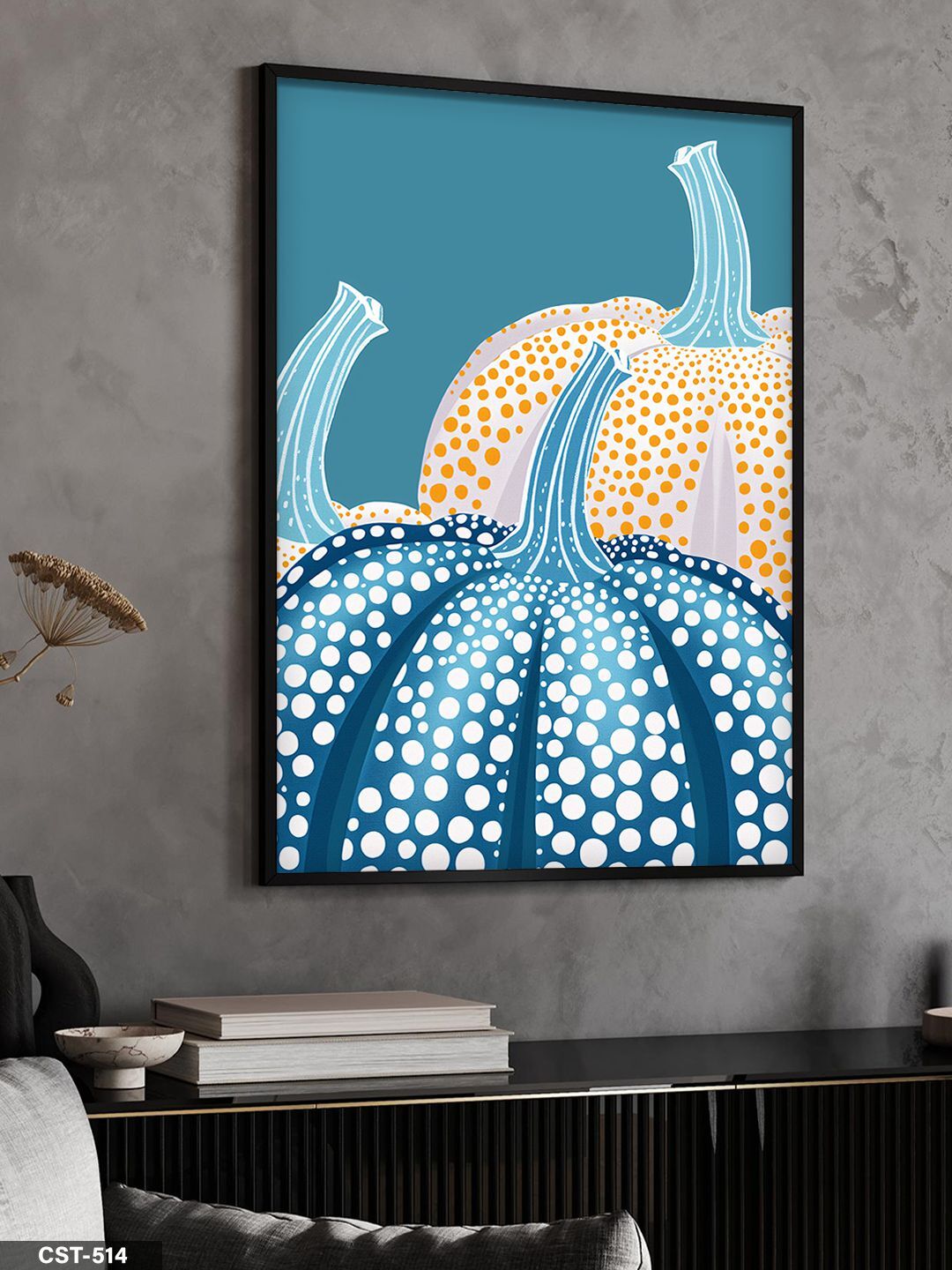 Yayoi Kusama Balkabağı Tek Parça Ahşap Çerçeveli Tablo Siyah - 20 x 30 CM