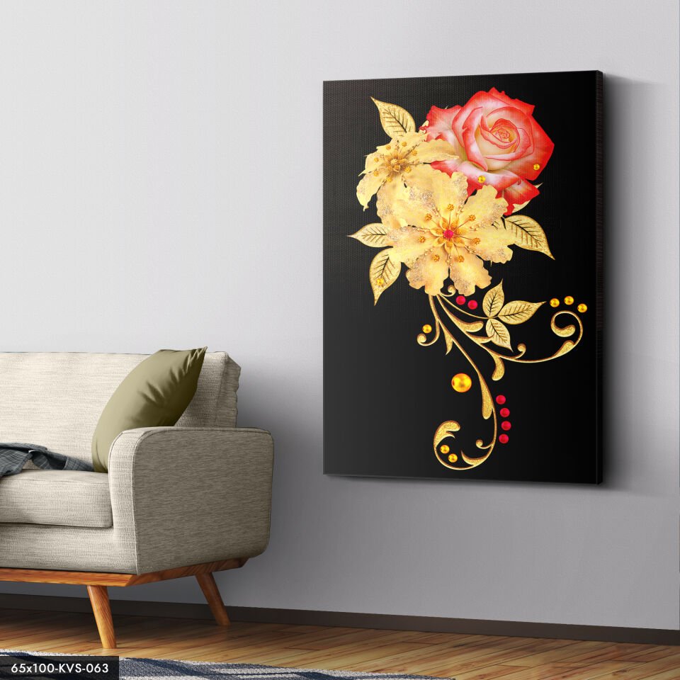 Gold Çiçek Kanvas - Canvas Tablo 40 x 30 CM - Çok Renkli