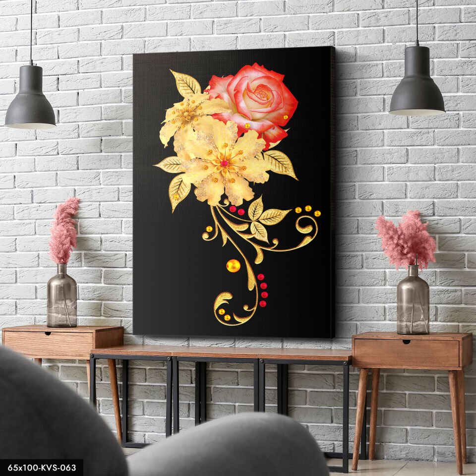 Gold Çiçek Kanvas - Canvas Tablo 40 x 30 CM - Çok Renkli