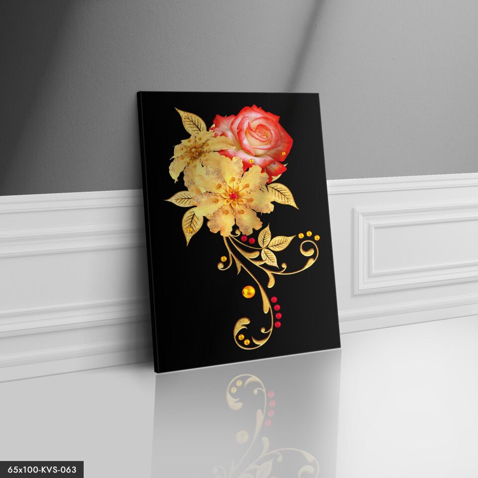 Gold Çiçek Kanvas - Canvas Tablo