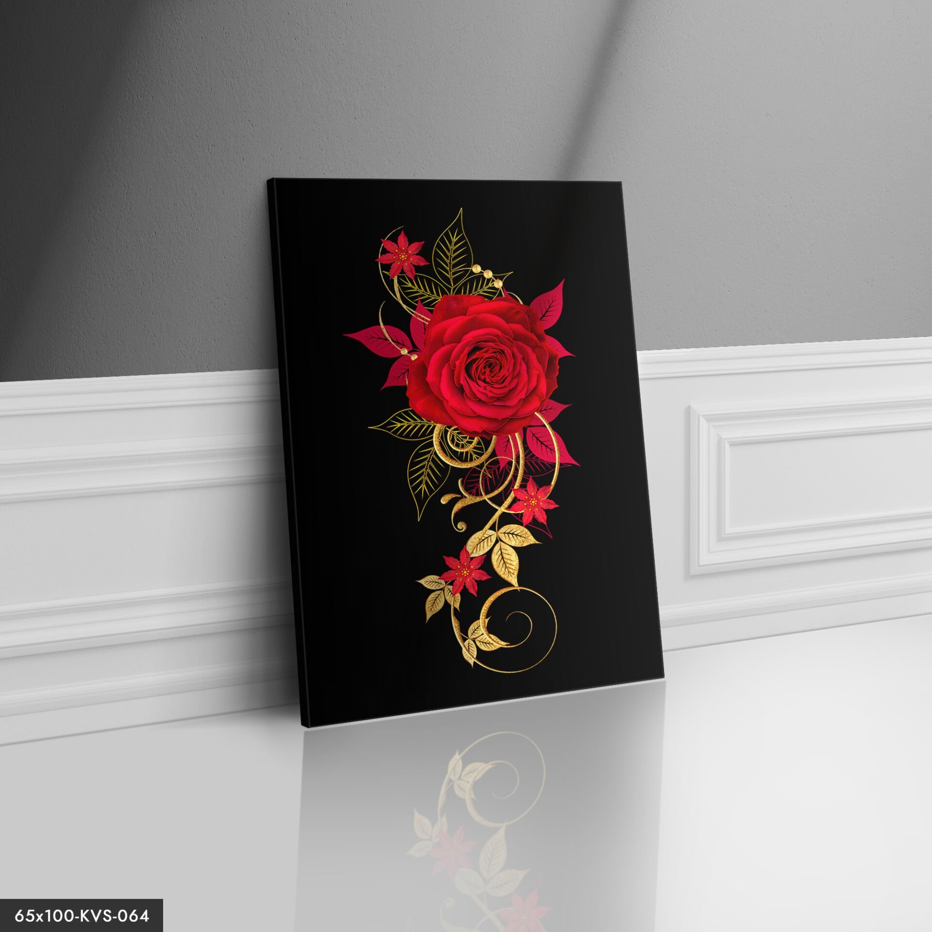 Kırmızı Işleme Çiçek Kanvas - Canvas Tablo 40 x 30 CM - Çok Renkli