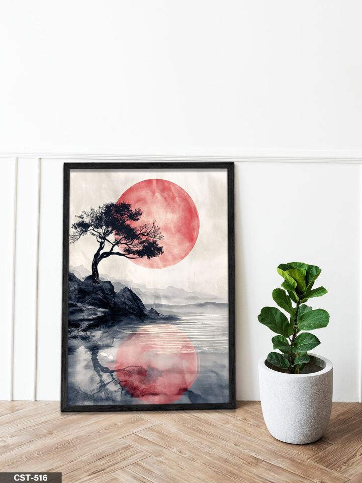 Kırmızı Ay Tek Parça Ahşap Çerçeveli Tablo Siyah - 20 x 30 CM