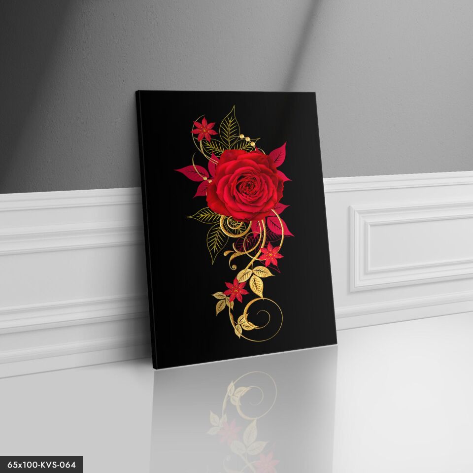 Kırmızı Işleme Çiçek Kanvas - Canvas Tablo