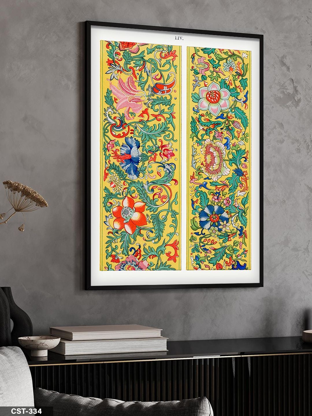 Sarı Çiçekler Tek Parça Ahşap Çerçeveli Tablo Siyah - 40 x 60 CM
