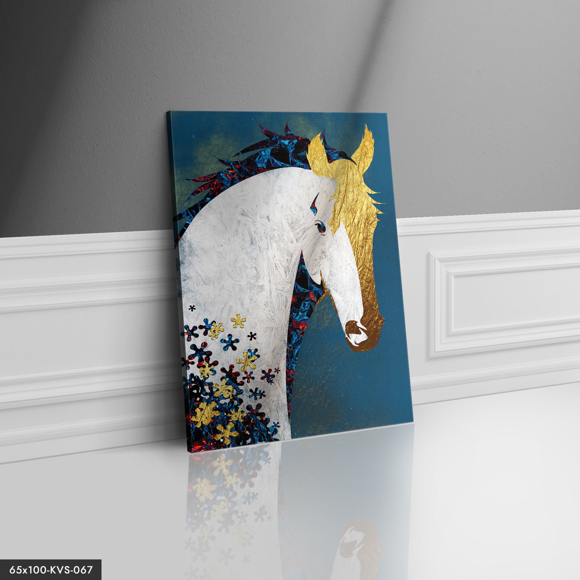 Altın Başlı At Kanvas - Canvas Tablo 40 x 30 CM - Çok Renkli