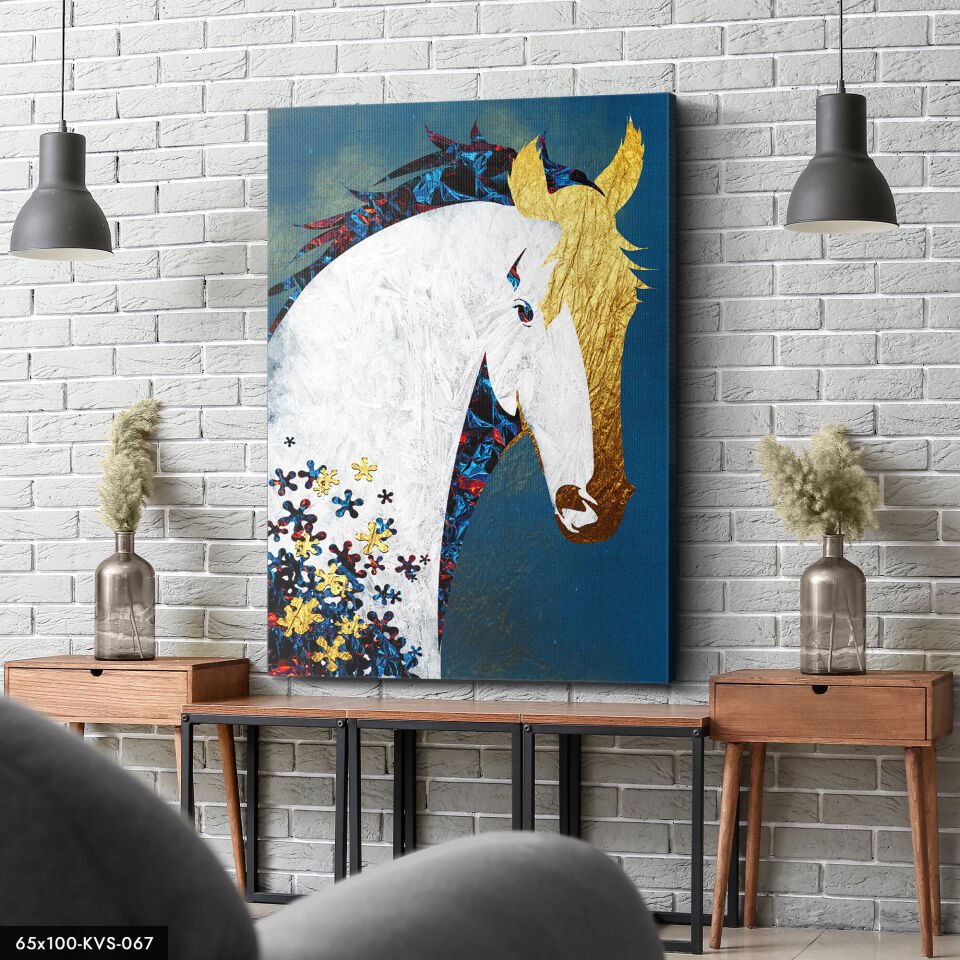 Altın Başlı At Kanvas - Canvas Tablo 40 x 30 CM - Çok Renkli