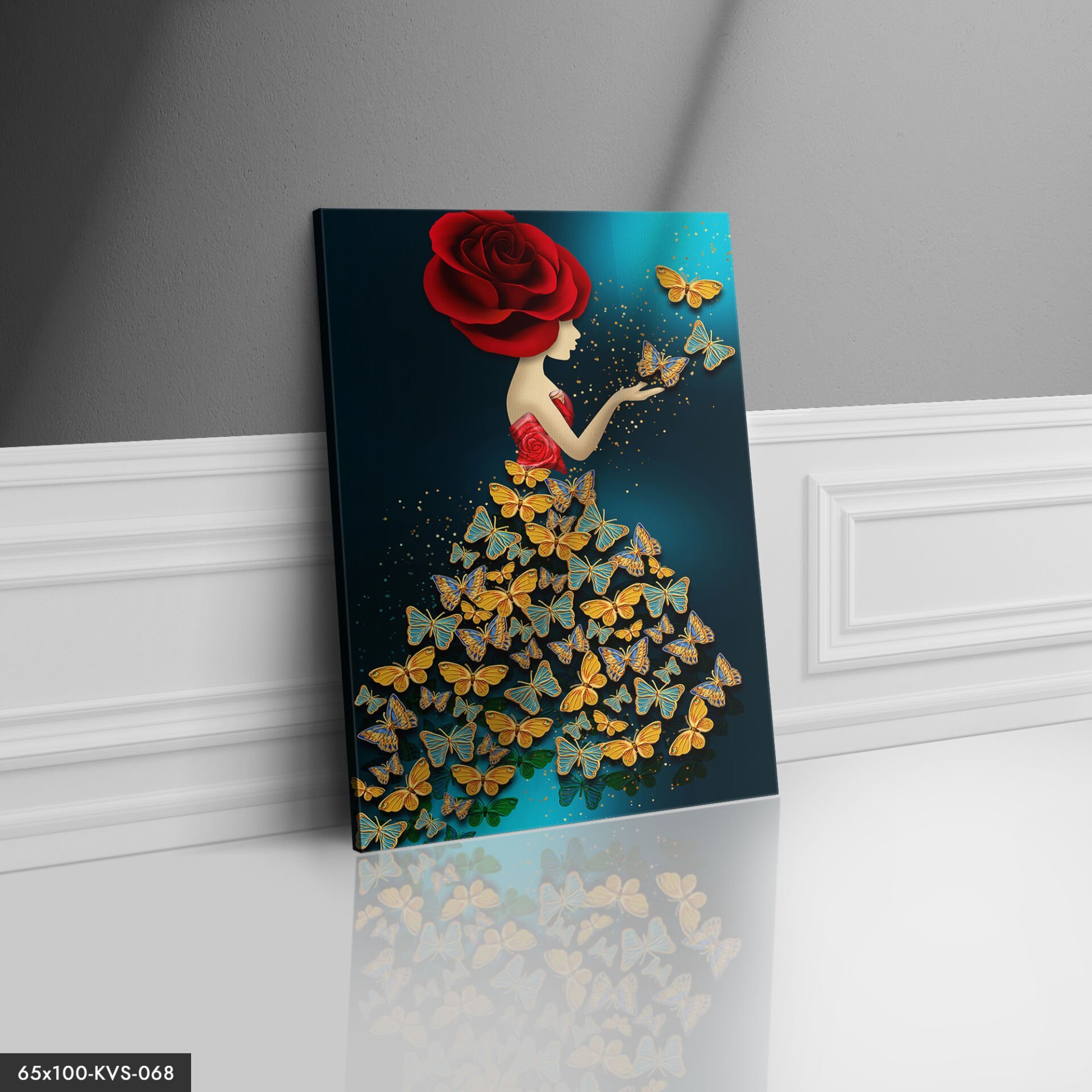 Kelebek Kadın Kanvas - Canvas Tablo 40 x 30 CM - Çok Renkli