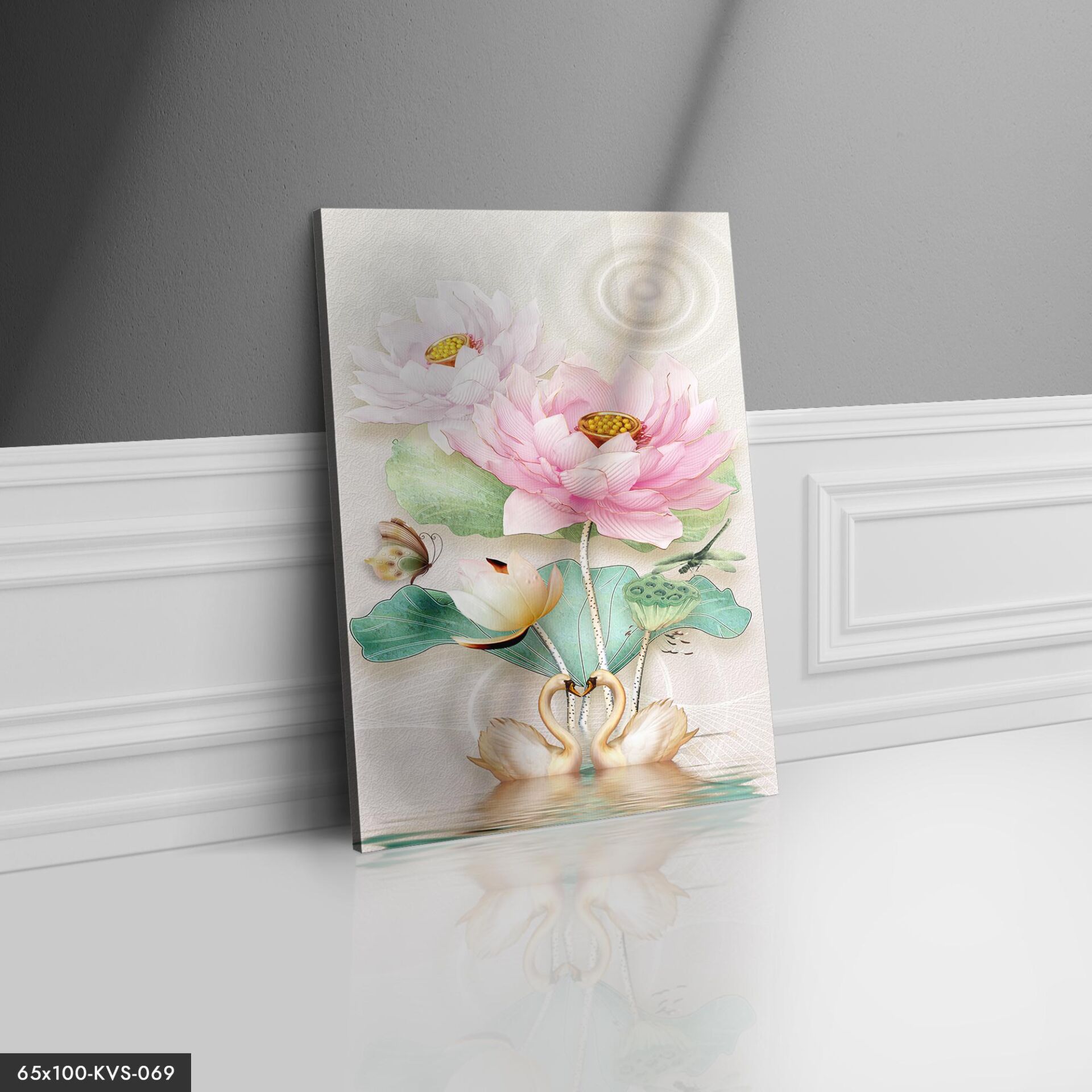 Kuğu Ve Çiçekler Kanvas - Canvas Tablo 40 x 30 CM - Çok Renkli