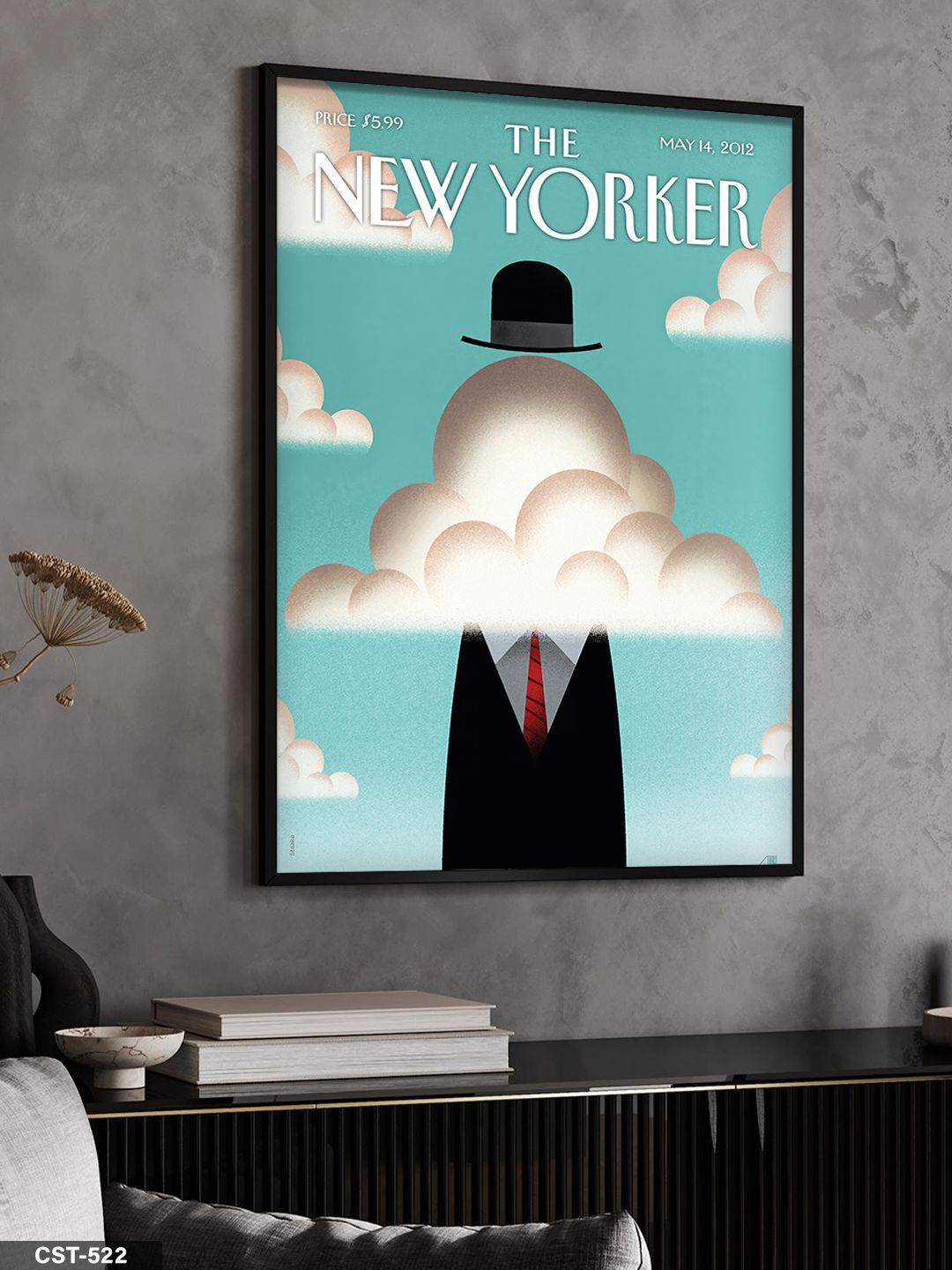 The New Yorker Poster Rene Magritte Tek Parça Ahşap Çerçeveli Tablo Siyah - 20 x 30 CM
