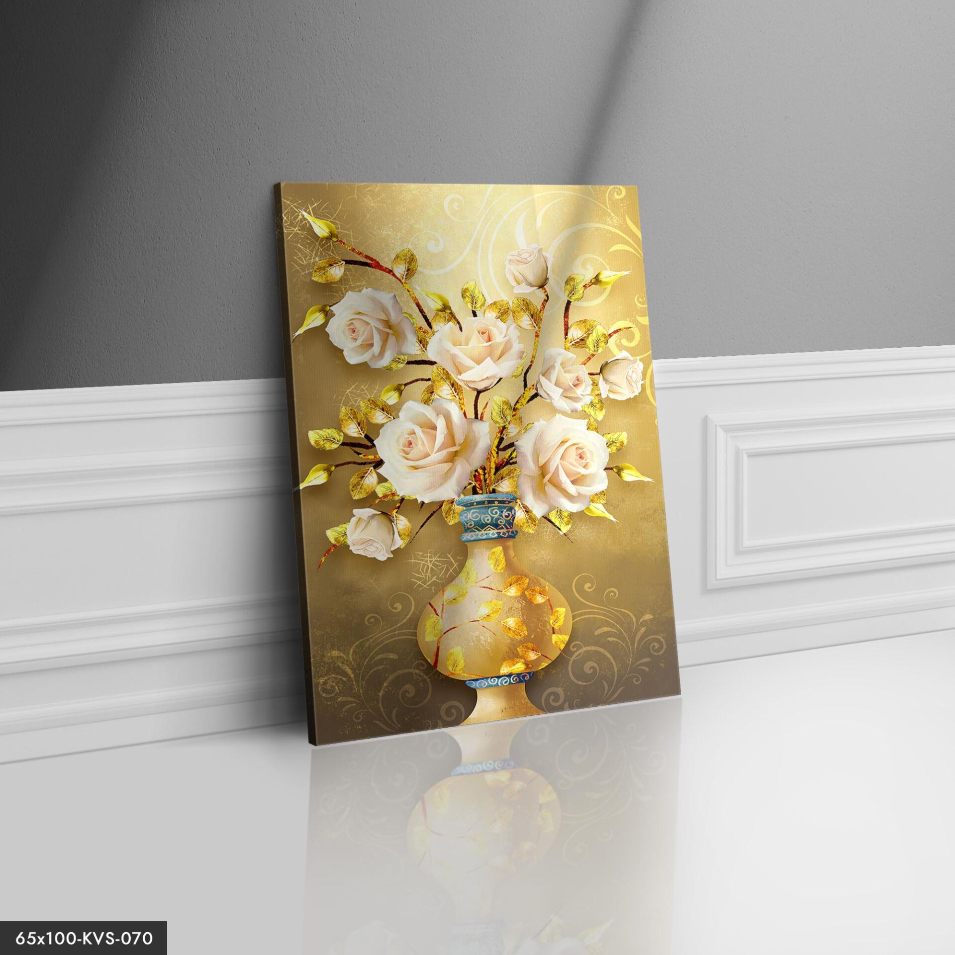 Gold Vazo Çiçekler Kanvas - Canvas Tablo