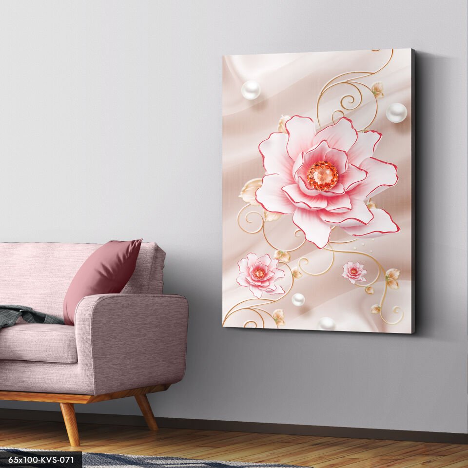 Pembe Çiçekler Kanvas - Canvas Tablo 40 x 30 CM - Çok Renkli