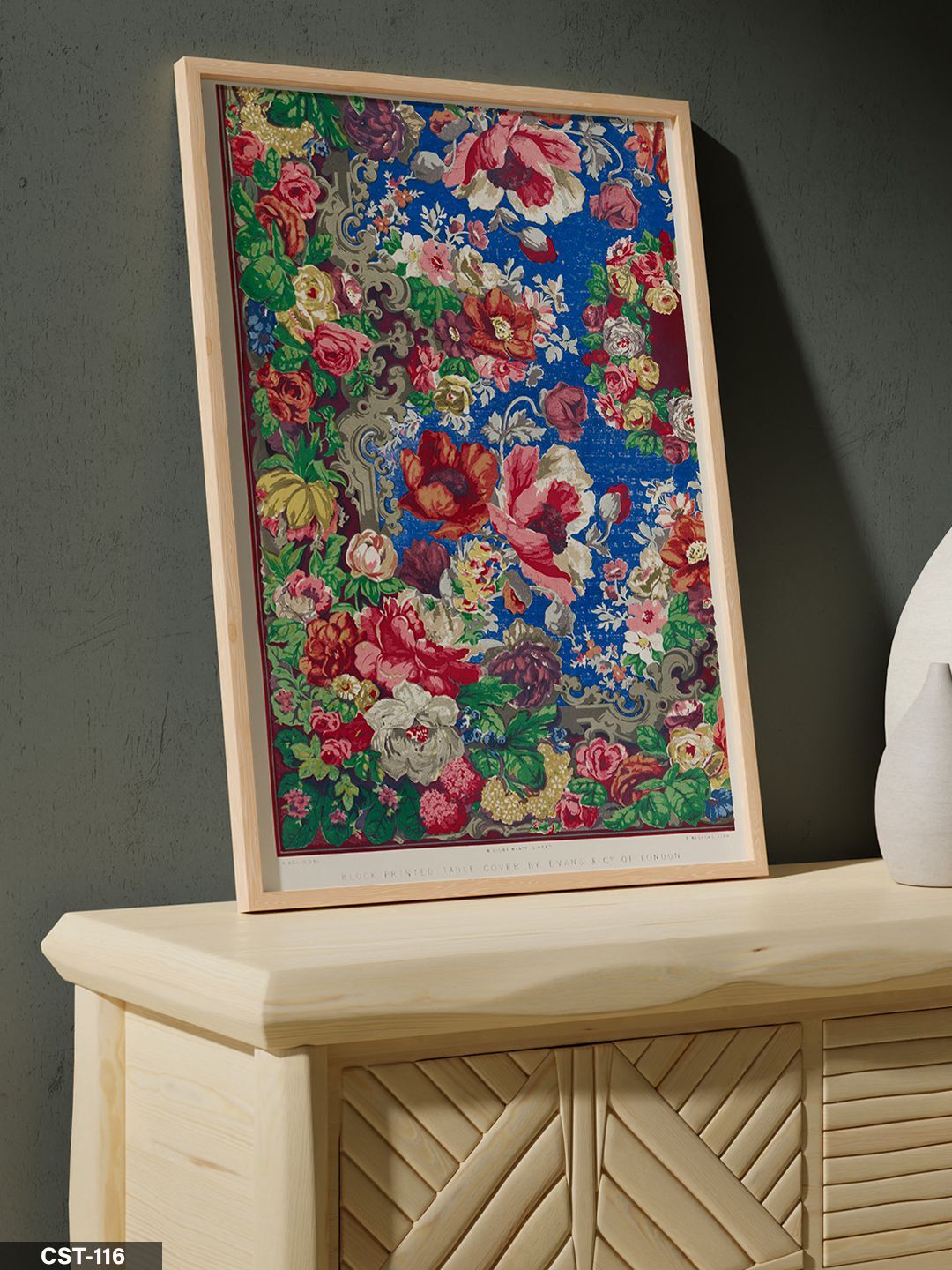 Renkli Çiçek Desen Tek Parça Ahşap Çerçeveli Tablo Naturel - 50 x 70 CM