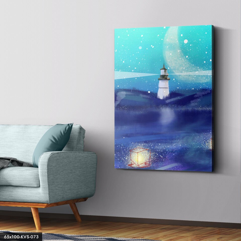 Deniz Feneri Yağlı Boya Kanvas - Canvas Tablo 40 x 30 CM - Çok Renkli