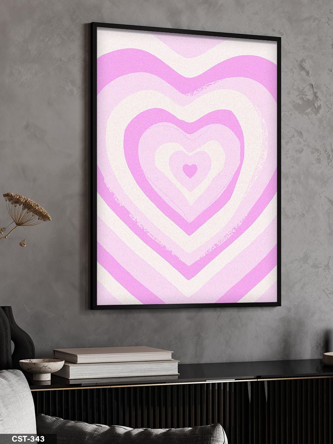 Pembe İç İçe Kalpler Tek Parça Ahşap Çerçeveli Tablo Siyah - 40 x 60 CM