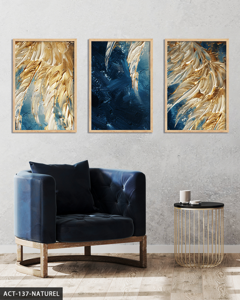 Gold Detaylı Kabartma 3 Parça Ahşap Çerçeveli Tablo ACT Naturel - 50 x 70 CM