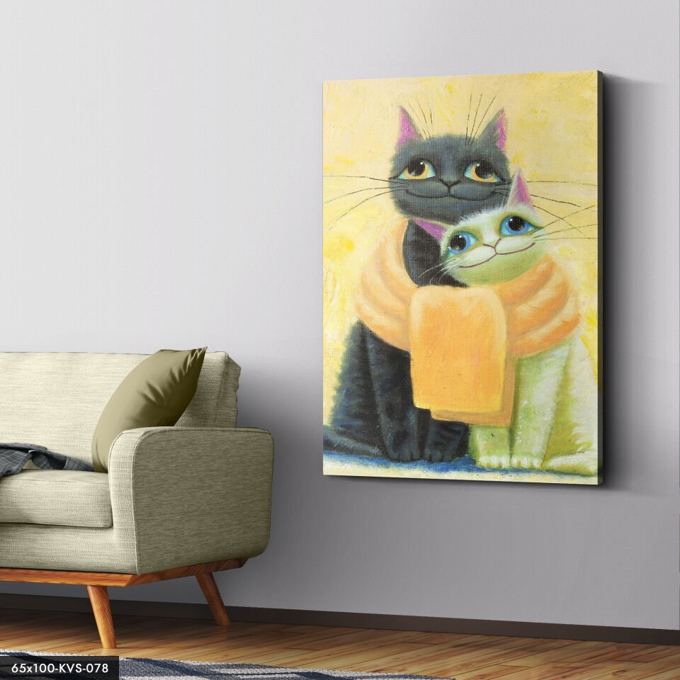 Kediler Kanvas - Canvas Tablo 40 x 30 CM - Çok Renkli