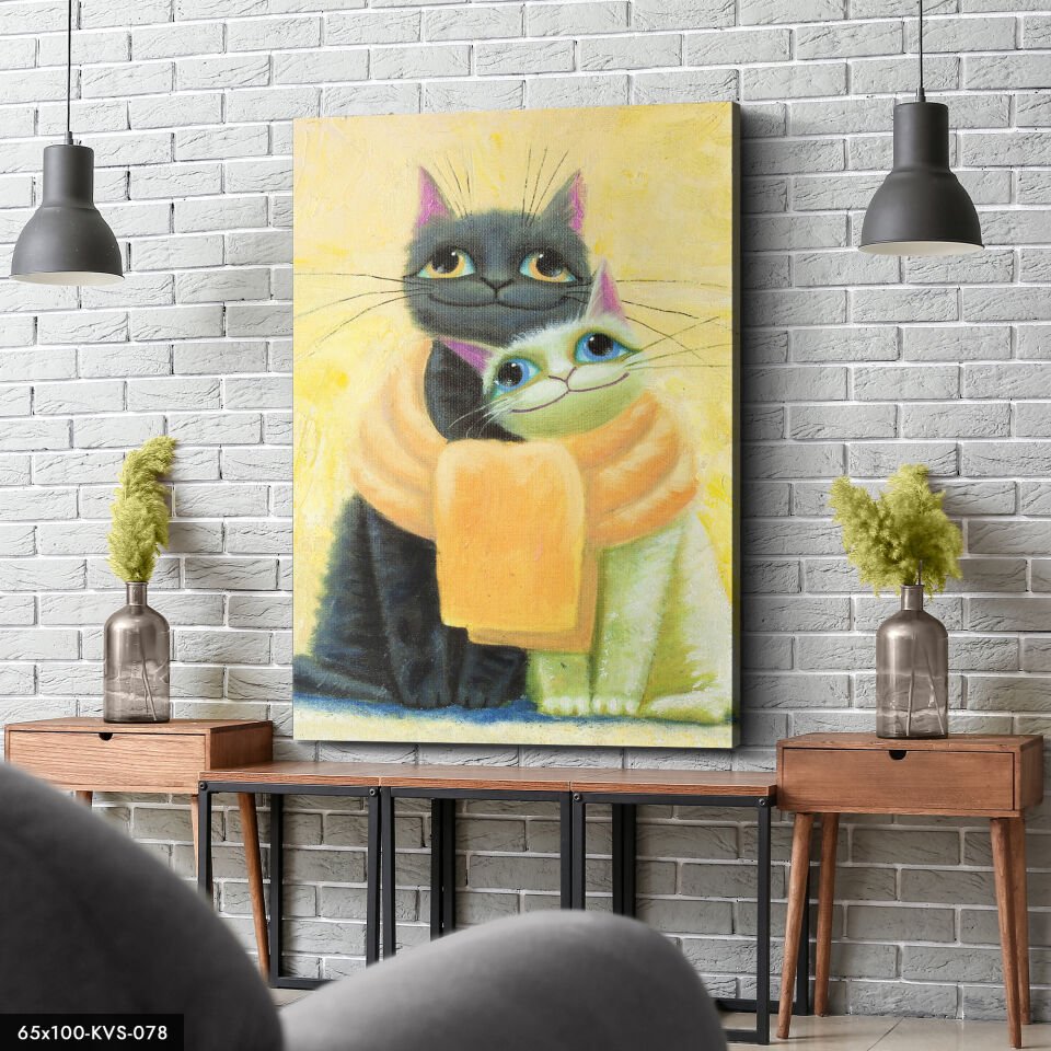 Kediler Kanvas - Canvas Tablo 40 x 30 CM - Çok Renkli