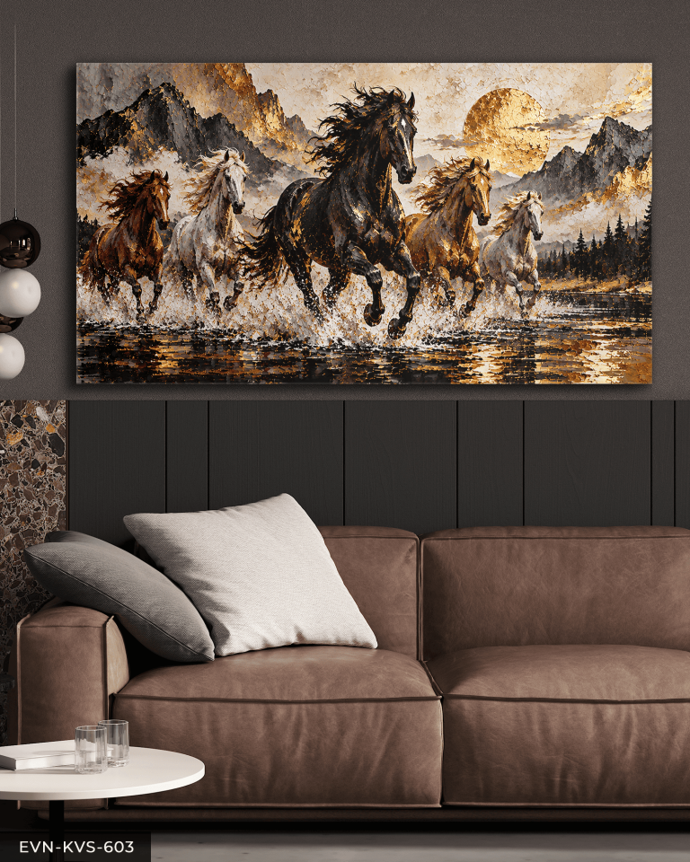 Gold Işıltılı Atlar Tek Parça Kanvas - Canvas Tablo