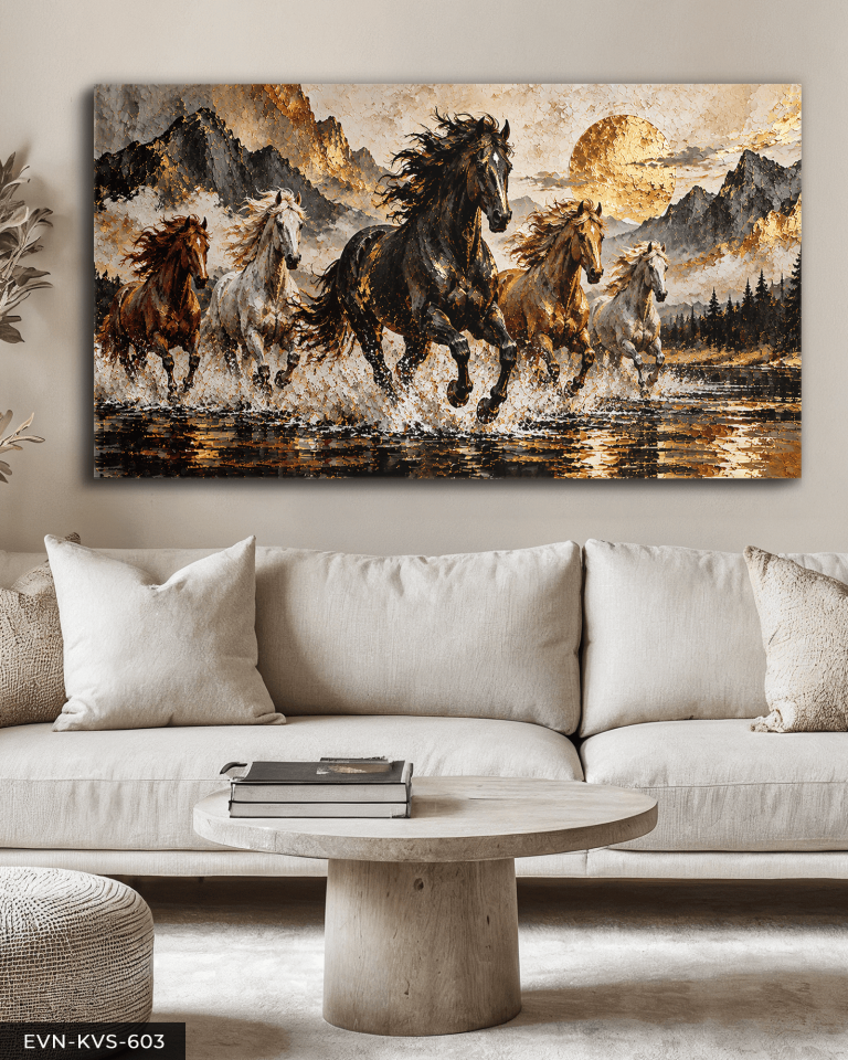 Gold Işıltılı Atlar Tek Parça Kanvas - Canvas Tablo