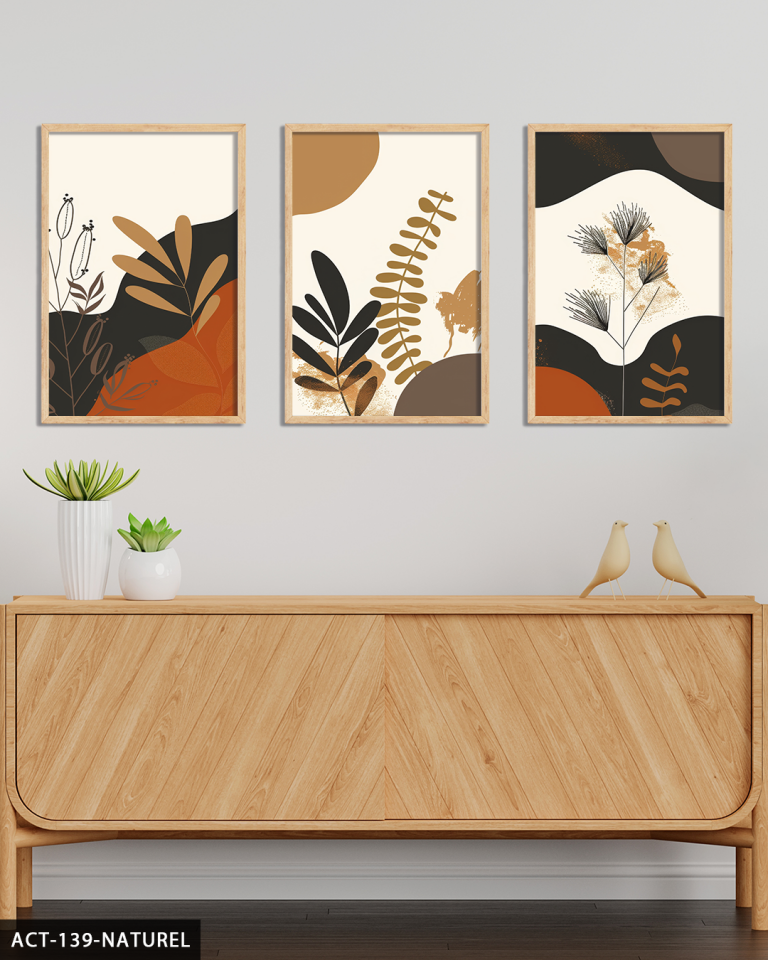 Botanik Sanat 3 Parça Ahşap Çerçeveli Tablo ACT Naturel - 50 x 70 CM