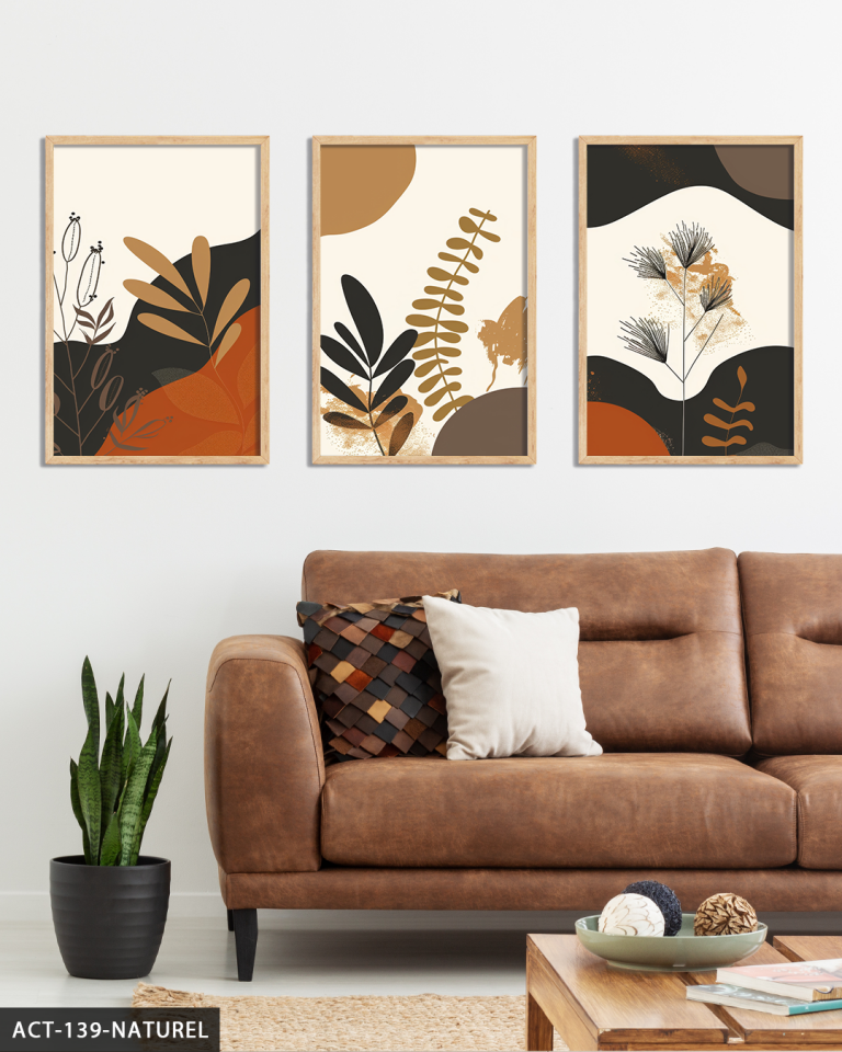 Botanik Sanat 3 Parça Ahşap Çerçeveli Tablo ACT Naturel - 50 x 70 CM