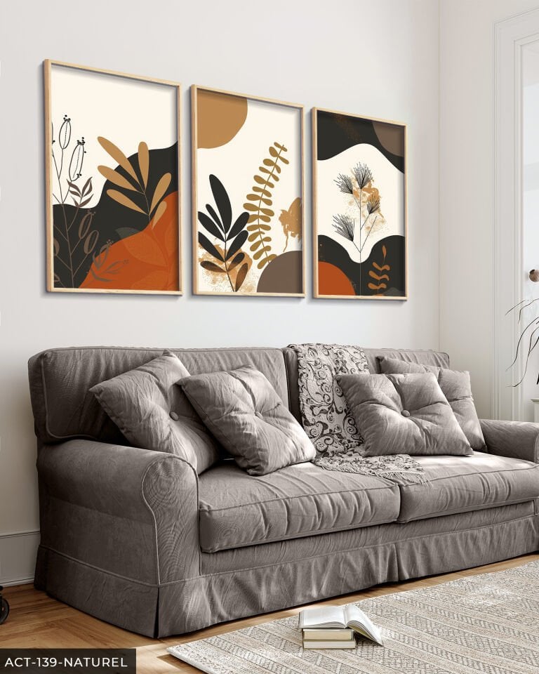 Botanik Sanat 3 Parça Ahşap Çerçeveli Tablo ACT Naturel - 50 x 70 CM