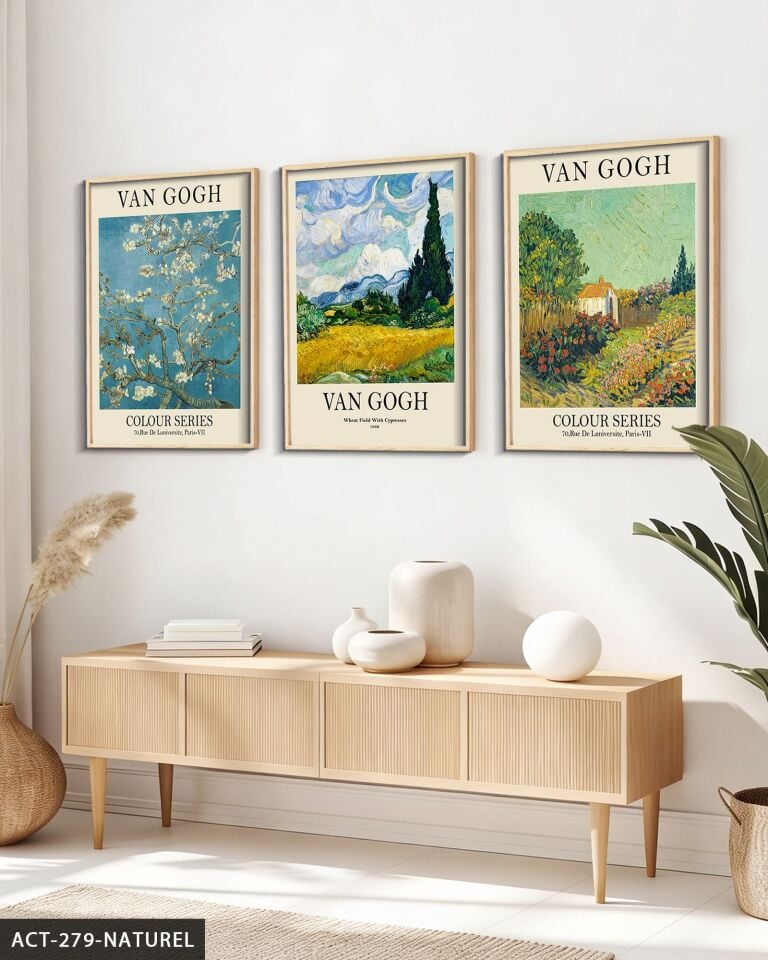 Vincent Van Gogh Temalı 3 Parça Ahşap Çerçeveli Tablo ACT Naturel - 20 x 30 CM