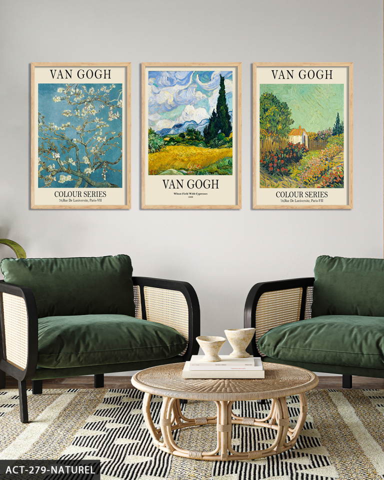Vincent Van Gogh Temalı 3 Parça Ahşap Çerçeveli Tablo ACT Naturel - 20 x 30 CM