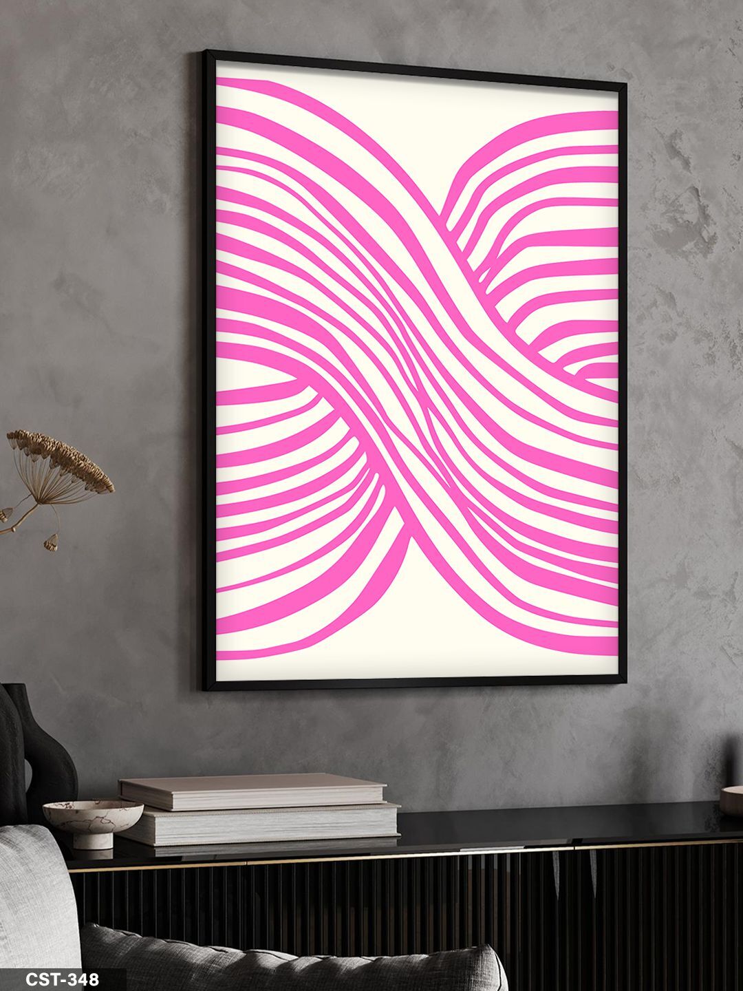 Pembe Çizgili Tek Parça Ahşap Çerçeveli Tablo Siyah - 40 x 60 CM